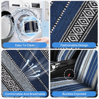 Nilight vehicle seat cover — Blue stripes with shoulder pads and airbag compatibility