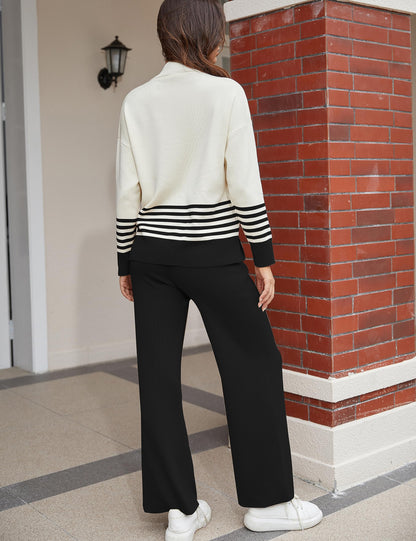 Tanming coordinated outfit — knitted pullover sweater with wide leg pants tracksuit