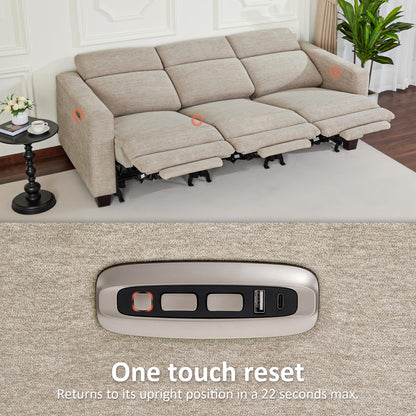 MCombo 88.6'' Reclining Sofa, Wall Hugger Power Recliner Sofa with Adjustable Headrest, USB A & C Charge Ports, Wood Legs, for Living Room (Fabric, HL198M3) (Beige, 3-Seater)