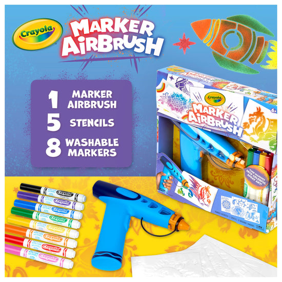 Crayola art craft kit — battery-powered airbrush sprayer with washable markers and stencils