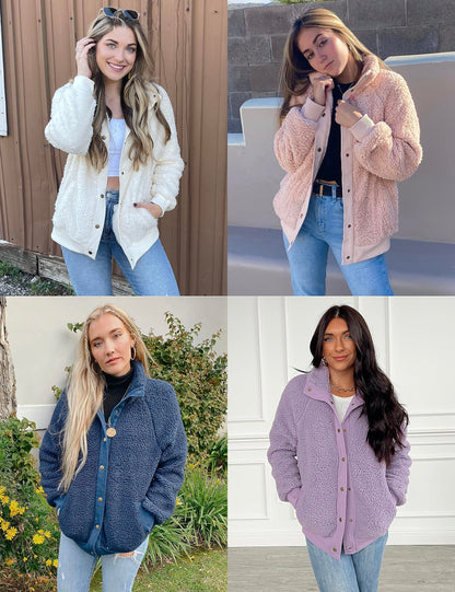 MEROKEETY Womens Fleece Sherpa Jacket Fall Winter Coats 2026 Fuzzy Button Down Warm Outerwear with Pockets