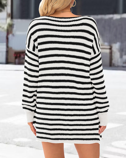 KIRUNDO women's oversized striped sweater with side split detail