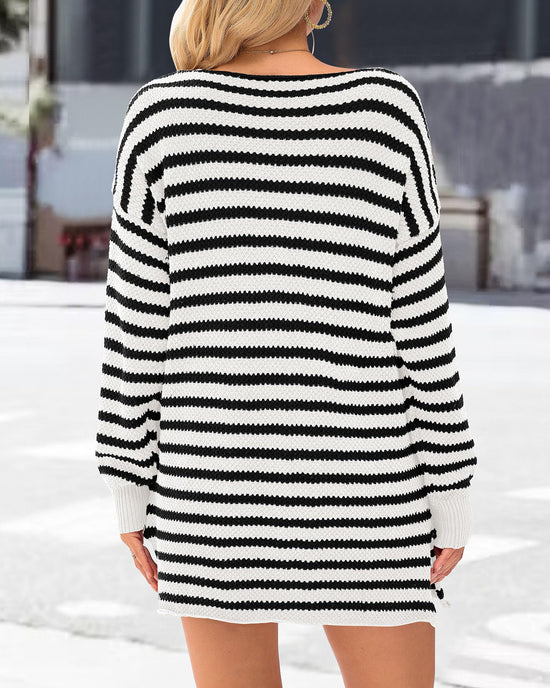 KIRUNDO women's oversized striped sweater with side split detail