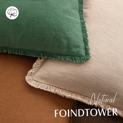 Decorative pillow cover — Set of 2 linen fringe with tassels for boho style decor