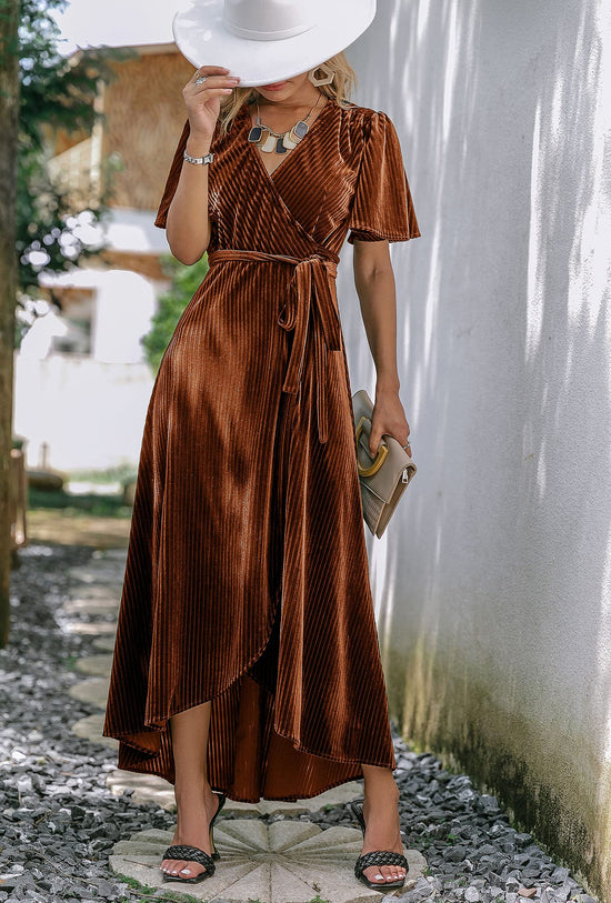 BerryGo women's velvet v neck wrap dress for cocktail party and weddings