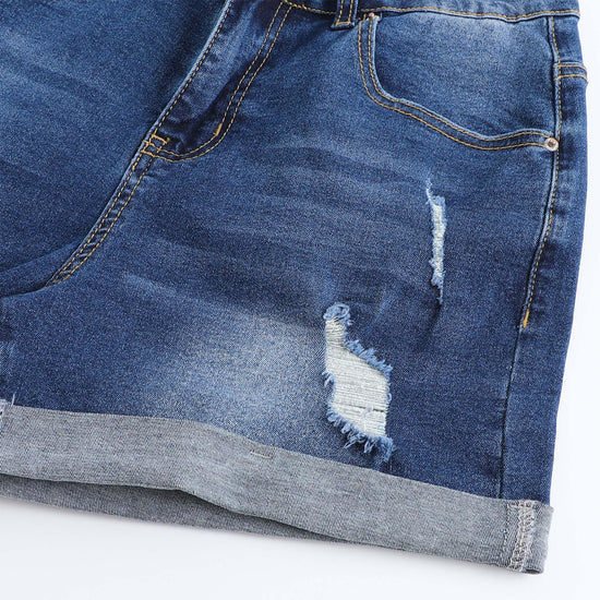 Shorts — Mid rise ripped stretchy denim with frayed hem by Thunder Star