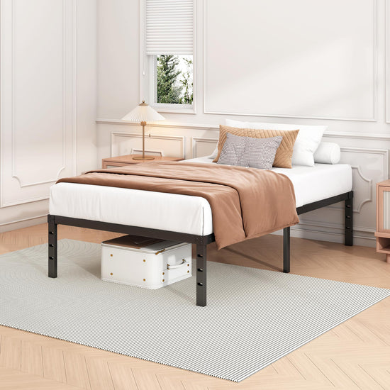 Hafenpo bed frame — sturdy metal platform with under bed storage