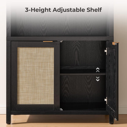 SICOTAS shelf — Arched cabinet bookshelf with doors and rattan accents 84.2 tall