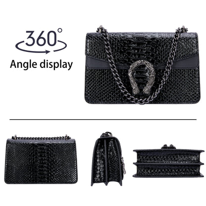 Aiqudou handbag — snake print design with chain detail and luxury PU leather