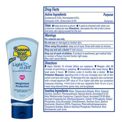 Banana Boat sunscreen — Light as air broad spectrum lotion