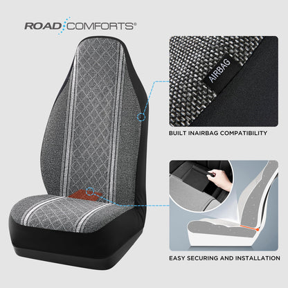 Road Comforts vehicle seat cover — Gray diamond jacquard fabric, airbag compatible