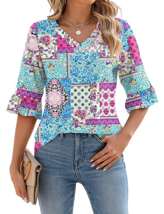 LOMON tunic — summer V-neck with ruffle sleeves