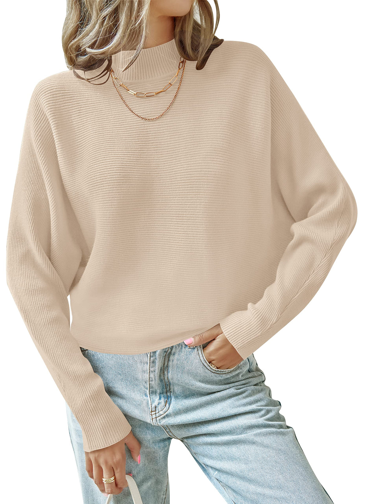 ZESICA women's turtleneck batwing sweater in ribbed knit
