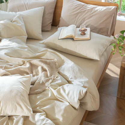 BED_LINEN_SET — 100% washed cotton duvet cover set with linen-like texture