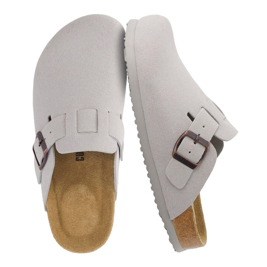 CUSHIONAIRE Hana clogs — Comfortable vegan suede with cork footbed and arch support