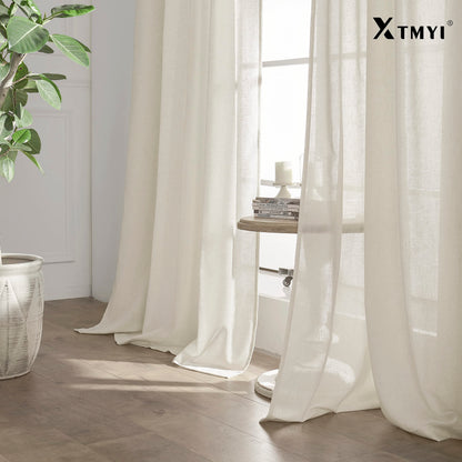 XTMYI sheer linen cotton back tab curtains for bedroom and living room