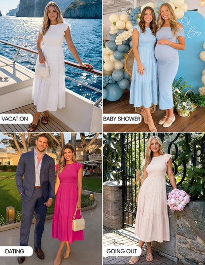 ZESICA dress with flutter sleeves and smocked waist