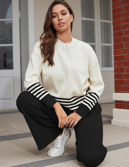 Tanming coordinated outfit — knitted pullover sweater with wide leg pants tracksuit