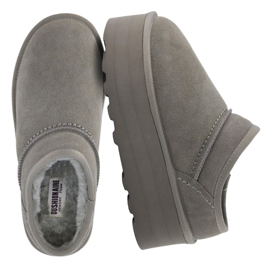 CUSHIONAIRE Huggy-2 platform slippers — cozy suede slip-on ankle boots for indoor outdoor wear