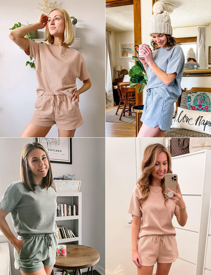 Coordinated outfit — Women's short sleeve waffle pajama set by Merokeety