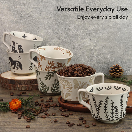 LINVIA drinking cup — unique ceramic design with handle, 11 oz capacity