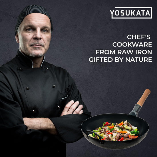 YOSUKATA sauté fry pan — pre-seasoned blue carbon steel 14 inch