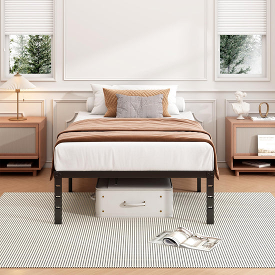 Hafenpo bed frame — sturdy metal platform with under bed storage