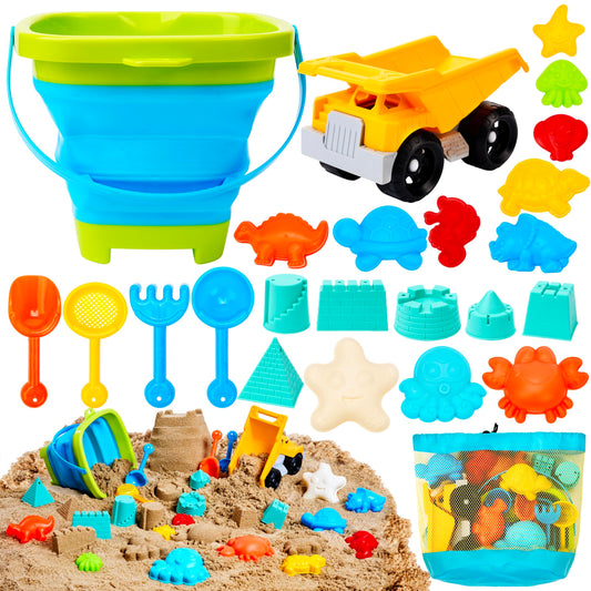 Sloosh beach sand toys set — dump truck car toys with molds for outdoor play
