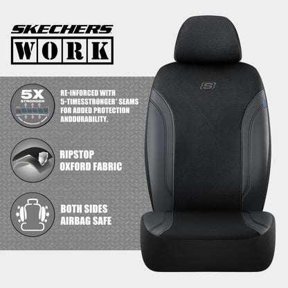 Skechers Seat Covers, Work Leather Car Seat Covers 5-Times Stronger Built-in Webbing, Oxford Fabric Front Seat Cover, Airbag Compatible, Automotive Comfort for Cars, Trucks, SUVs,Black
