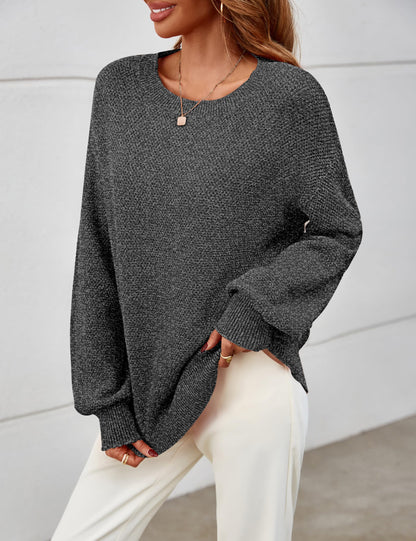 MEROKEETY sweater — Oversized pullover with crew neck and long sleeves in heathered knit