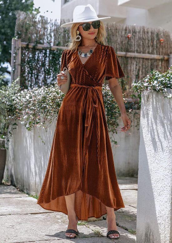 BerryGo women's velvet v neck wrap dress for cocktail party and weddings