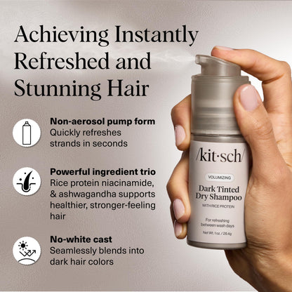 Kitsch dry shampoo — volumizing rice protein formula for dark hair, travel size pump