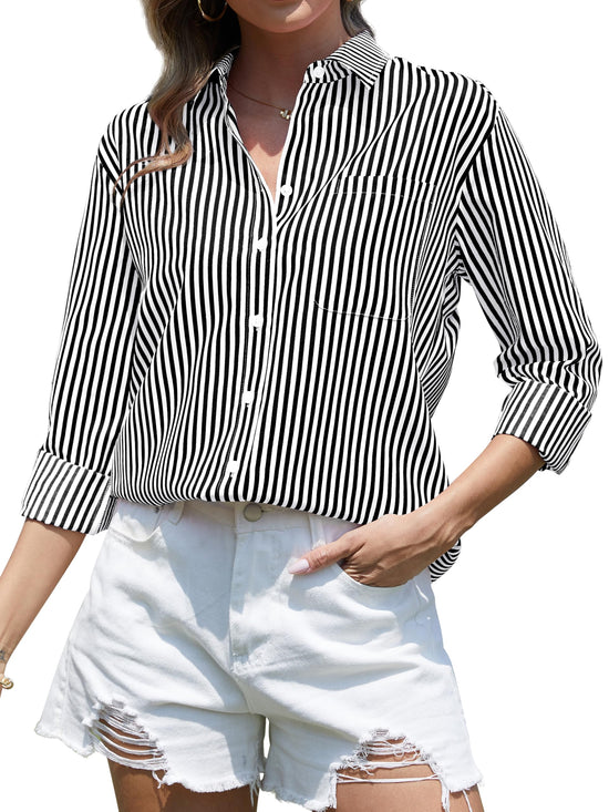 CUNLIN women's button down shirt — wrinkle resistant cotton blend blouse