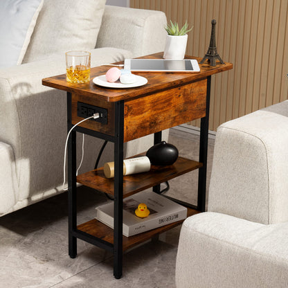 Yoobure end table with charging station - Flip top side table with USB ports and outlets