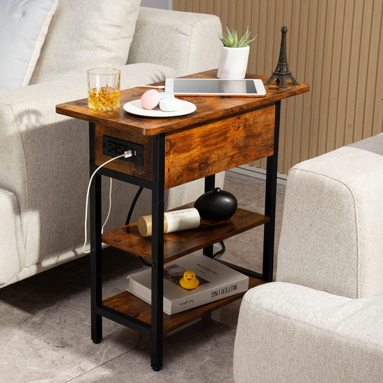 Yoobure end table with charging station - Flip top side table with USB ports and outlets