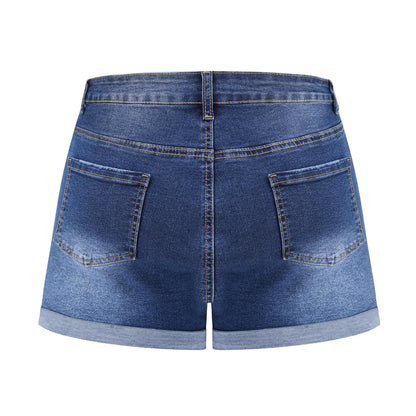 Shorts — Mid rise ripped stretchy denim with frayed hem by Thunder Star