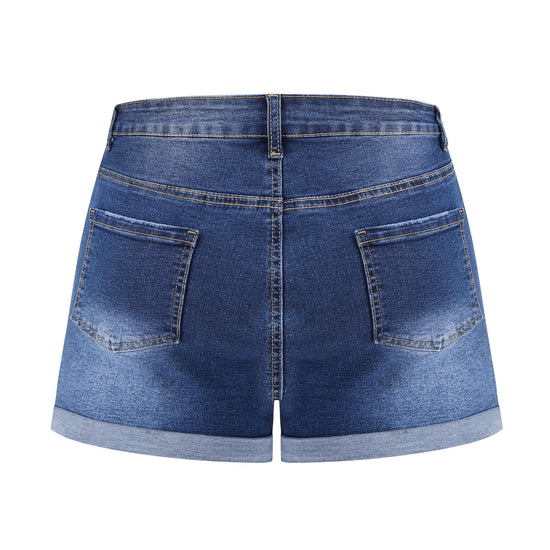 Shorts — Mid rise ripped stretchy denim with frayed hem by Thunder Star