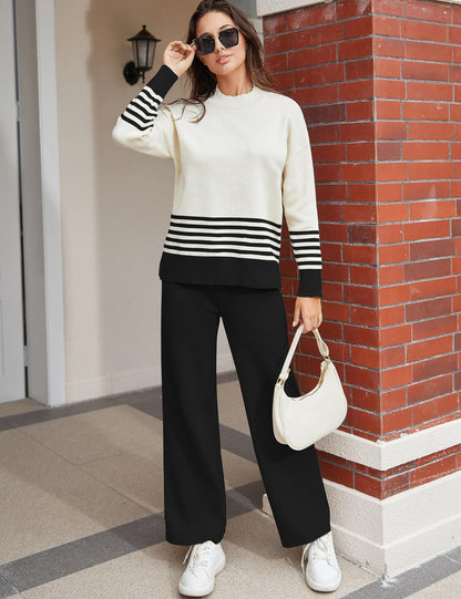 Tanming coordinated outfit — knitted pullover sweater with wide leg pants tracksuit