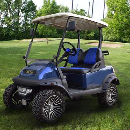 NOKINS Golf Cart Diamond Seat Covers Kit, Fit for Club Car Precedent OEM Standard Front Seat Cushion, Golf Cart Vinyl Seat Cover, No Nails Required (Blue and Black)