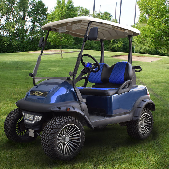 NOKINS Golf Cart Diamond Seat Covers Kit, Fit for Club Car Precedent OEM Standard Front Seat Cushion, Golf Cart Vinyl Seat Cover, No Nails Required (Blue and Black)