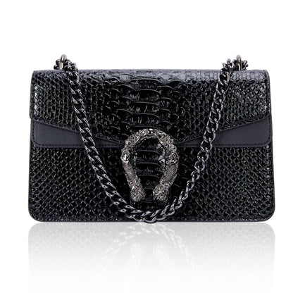 Aiqudou handbag — snake print design with chain detail and luxury PU leather