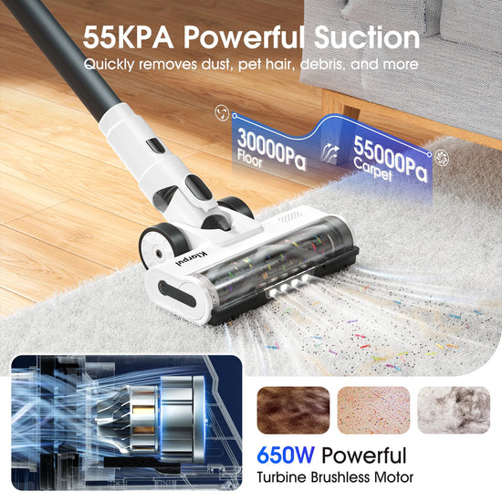 Cordless Vacuum Cleaner, Upgraded 650W 55KPa 70Mins Runtime Stick Vacuum Cordless, Self-Standing Lightweight Vacuum Cleaners for Home with LED Headlight Touch Screen, for Pet Hair/Carpet/Floor
