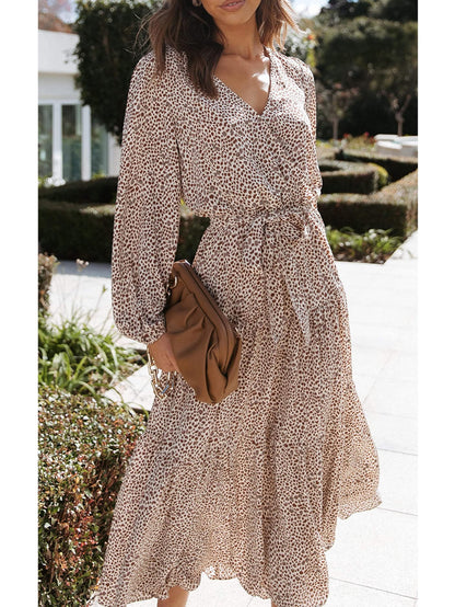 Dress — Long sleeve floral maxi with tie waist by PRETTYGARDEN