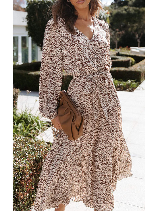 Dress — Long sleeve floral maxi with tie waist by PRETTYGARDEN