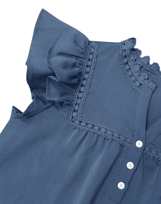 Shirt — V neck lace crochet button down short sleeve blouse by PRETTODAY