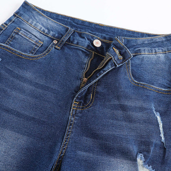Shorts — Mid rise ripped stretchy denim with frayed hem by Thunder Star