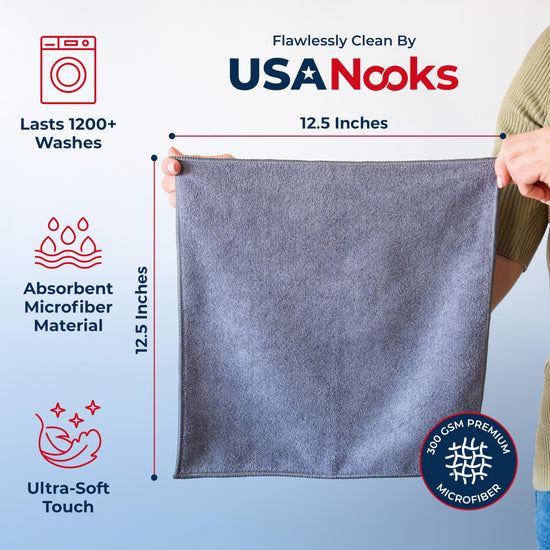 USANOOKS microfiber cleaning cloth - ultra absorbent, 12 pack, 12.5x12.5