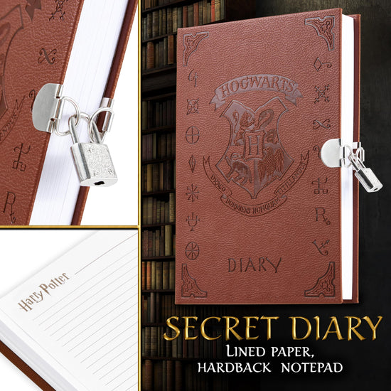 Harry Potter journal set — Hogwarts notebook with broomstick pen or lockable diary