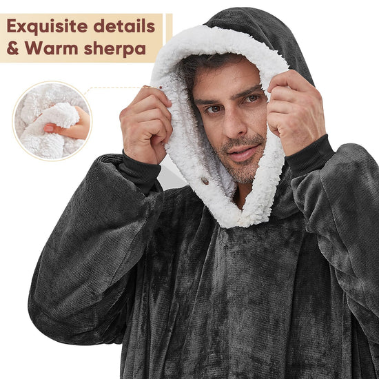 yescool wearable blanket hoodie with flannel sherpa fleece for adults and one size fits all.