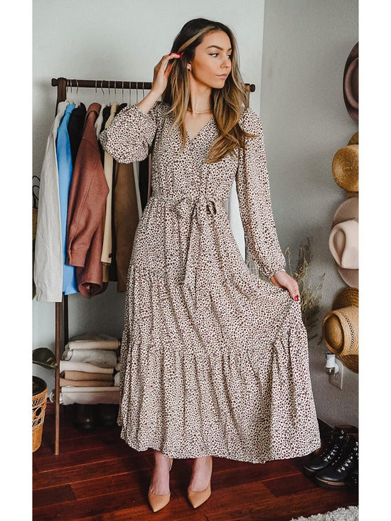 Dress — Long sleeve floral maxi with tie waist by PRETTYGARDEN